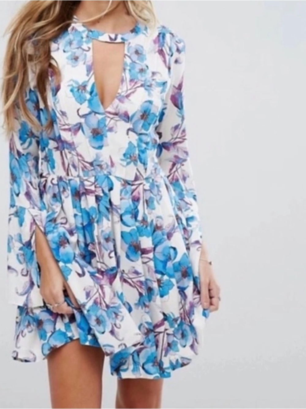 Free People Tegan Dress with Blue & Purple Floral Print
